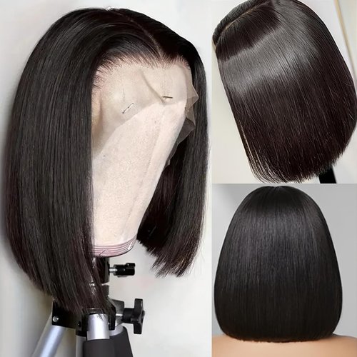 Bob Wig Human Hair 10 Inch 13x4 HD Transparent Lace Front Bob Wigs Human Hair Straight Lace Frontal Bob Wig Glueless Wigs Pre Plucked With Baby Hair for Black Women Natural Color