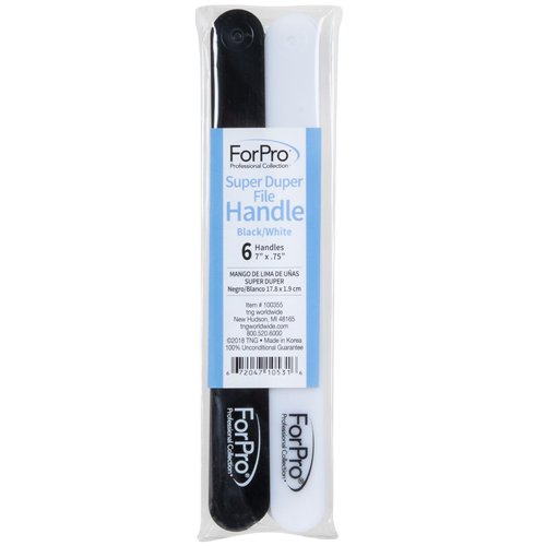 ForPro Professional Collection Super Duper Replaceable File System, 3 Black and 3 White, Double-Sided Manicure Nail File Handles, 7” L x .75” W, 6-Count