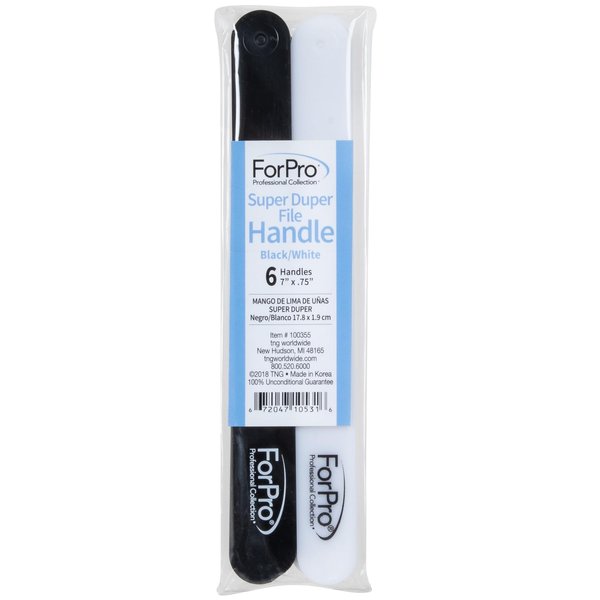 ForPro Professional Collection Super Duper Replaceable File System, 3 Black and 3 White, Double-Sided Manicure Nail File Handles, 7” L x .75” W, 6-Count