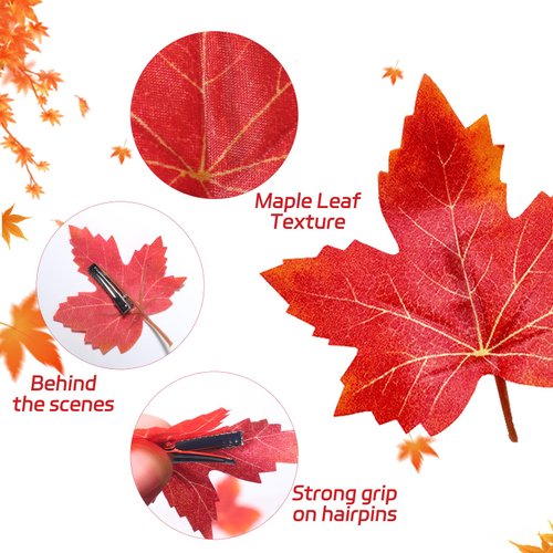 10Pcs Thanksgiving Maple Leaf Hair Clip - Cute Autumn Maple Leaf Hairpins - Artificial Fall Red Maple Leaf Hair Clip for Women Girls Thanksgiving Hair Decoration Supplies