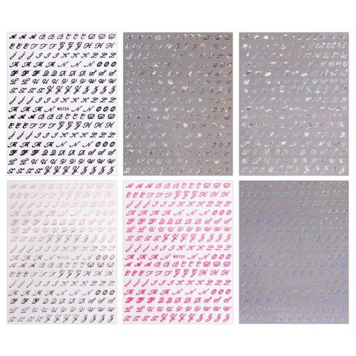 JMEOWIO 6 Sheets Glitter Old Letter Nail Art Stickers Decals Self-Adhesive Pegatinas Uñas English Alphabet Nail Supplies Nail Art Design Decoration Accessories