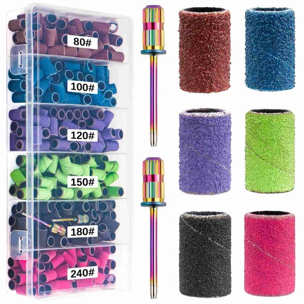 Difenni Sanding Bands for Nail Drill,300Pcs Nail Sanding Bands 80#100#120#150#180#240#Different Grits Sanding Bands with 3/32Inch Mandrel Nail Drill Bits