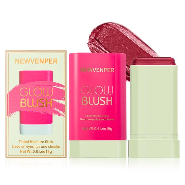 Waterproof Cream Blush for Cheek, Eyes and Lip Long Lasting & Smooth Creamy Formula Lightweight Blush Stick Blush Wand 02#
