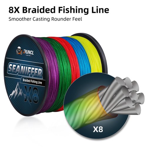 RUNCL Braided Fishing Line, Abrasion Resistant Durable Fishing Line for Saltwater Freshwater, No Stretch, Smaller Diameter, Hi Vis Rainbow Color Measure Line, 328-1093 Yds
