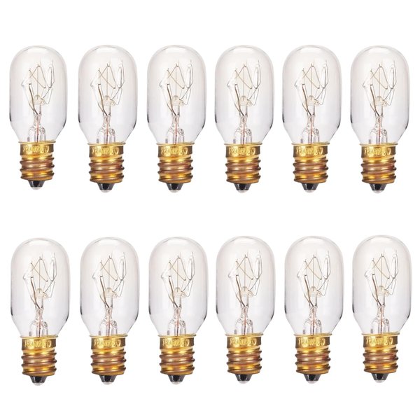 Moflekja Himalayan Salt Lamp Bulbs, T20 25W Original Replacement Long Lasting Incandescent Candelabra Light Bulbs E12 Socket, 120V 2700K Warm White, Pack of 12