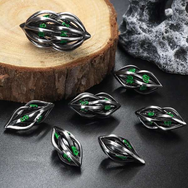 DND Dice Set Dungeons and Dragons Dice, D&D Dice 7PCS/Set, ZHOORQI Polyhedral Dice Set Metal Dice Set for Role Playing Games, Pathfinder, The Arcanum Dice Set for Table Games(GZ-Green)