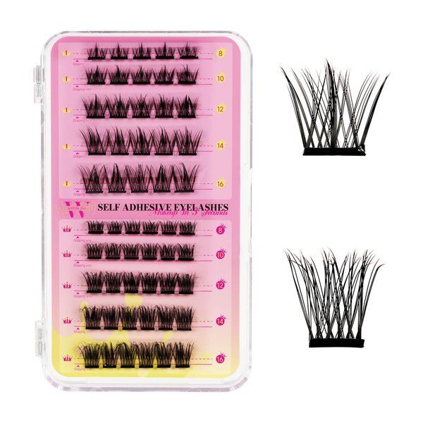 Self-adhesive Lash Clusters 55Pcs Cluster Lashes Cluster Eyelash Extensions Mix8-16mm Sticking Eyelashes Clusters Wispy DIY Eyelash Extension Thin Band For Makeup at Home by W(01)