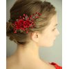 Chargances Bride Floral Hair Comb Wedding Red Hair Vine Comb Wedding Red Hair Piece Sparkle Crystal Hair Comb Rhinestone Hair Comb Boho Delicate Handmade Gold Jewelry Gift for Women and Girls