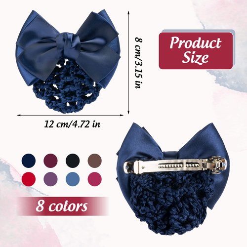 TXIN 8 Pieces Women Hair Snood Net Bowknot Decor Barrette Elastic Mesh Hair Bun Cover Satin Bow Crochet Hairnet Professional Hair Clip Hairpin for Women Girls Working Styling Accessories, 8 Colors