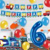 JOPARY Train 6th Birthday Decorations,Train 6 Years Old Birthday Party Supplies With Number 6 Foil Balloons, Train Birthday Banner, Latex Balloons For Kids Train Birthday Party Decoration