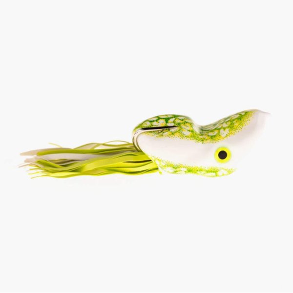 Scum Frog Popper Topwater Bass Fishing Hollow Body Frog Lure with Weedless Hooks, Natural Green and Yellow,One Size