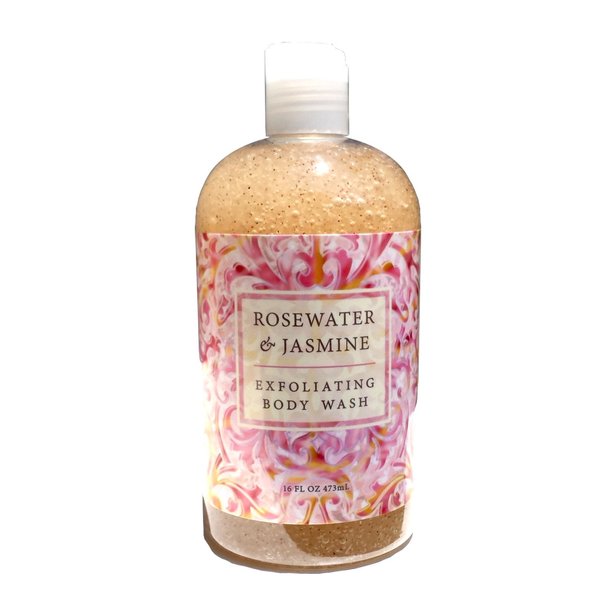 Greenwich Bay ROSEWATER JASMINE Exfoliating Body Wash for Women-Gentle Body Scrub Parabens Free -Sulphates Free-Blended with Loofah, Apricot Seed-Moisturizing Shea Butter -16 oz.
