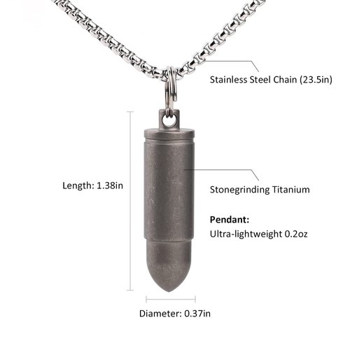 NHDT SF203 Titanium Bullet Necklace for Men ，Mini Pill Holder Necklace, 0.2oz Pill Case Ultra-Lightweight Waterproof Pendant necklace