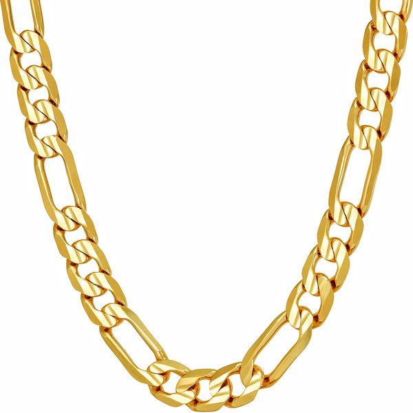 LIFETIME JEWELRY 7mm Figaro Chain Necklace Diamond Cut 24k Real Gold Plated (Gold, 24 inches)