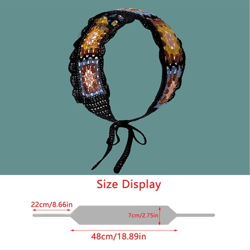 ArrErr Boho Headbands Hair Bandeau Women Turban Vintage Folk Scarf Hippie Crochet Knitted Woven Headwrap Hair Band Floral Head Wrap Bandanas for Girls, Black