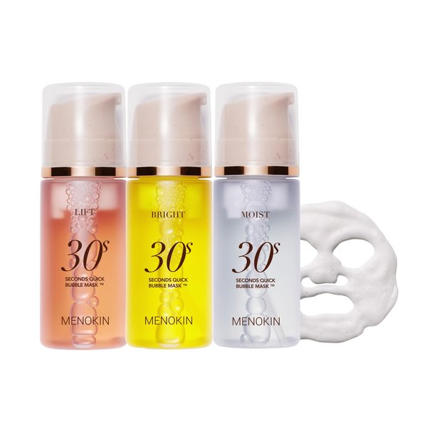 MENOKIN Korean Face Mask 3sets [30 seconds Quick Bubble Mask] (Collagen, Brightening, Moisturizing), Hydration improvement, Radiance-boosting, Easy-to Use, Glass Skin, 3.21 fl.oz
