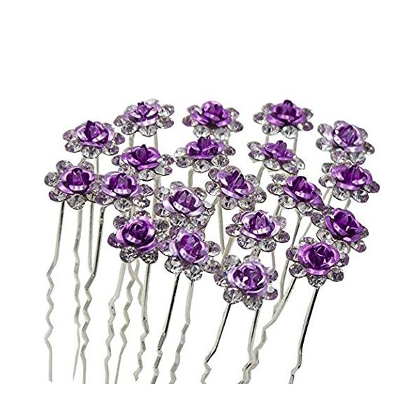 WOIWO 20 PCS Crystal Hair Pins Rose U-sharped Design Metal Hair Pins Fit for Women and Girls Hair Jewelry Accessories, Purpel