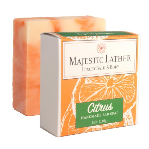 Majestic Lather Citrus Luxury Bar Soap for Face & Body. Invigorating & Energizing.Natural Cold Process. Handmade in the USA. For All Skin Types. Nourishing & Moisturizing.