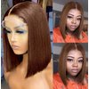 aibasi Glueless Bob Wigs Human Hair Pre Plucked Pre Cut Blonde Brown 13×4 Lace Front Human Hair Wigs For Black Women 180% Density 100% Human Hair (12 inch, Chocolate Brown)