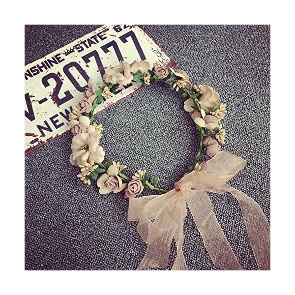 Bridal Flower Garland Artfen Headband Flower Crown Hair Wreath Halo Adjustable Ribbon Wedding Festivals Red Bean Paste