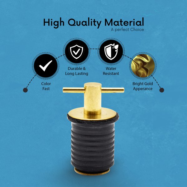 MARINE CITY 1-Inch Marine Boat Easy Use Strong and Sturdy Fine Finish Drain Plug with Innovative Design for Boat Yacht Kayak Marine Brass Drain Plug with Neoprene Seal