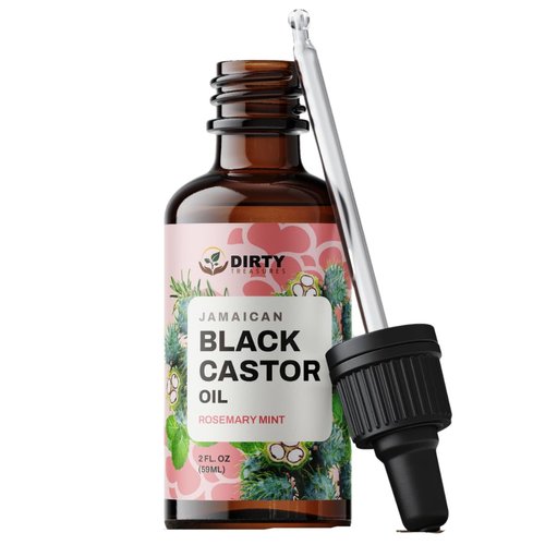 Dirty Treasures Rosemary Peppermint Castor Oil Hair Oil & Scalp Strengthening Hair Growth Oil - Nourishing Treatment for Dry, Damaged Hair, Scalp Eczema and Split Ends - 2oz