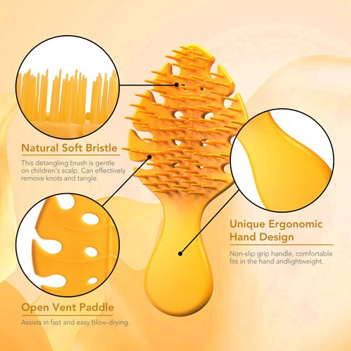CANDYBRUSH Hair Brush for Kids Toddler Girls Extremely Soft TPEE for Fine Hair Detangling Leaf Form Vented Brushes Mood-Boosting Hairbrush with Mango Scented Orange Small