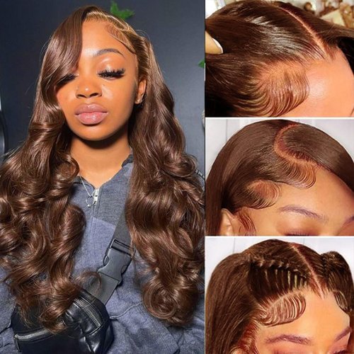 Nicele Ann Chocolate Brown Lace Front Wigs Human Hair 13x4 180 Density Body Wave Lace Frontal Human Hair Wigs Pre Plucked with Baby Hair Hairline (26 Inch, 4# Brown 13x4 Body Wave)