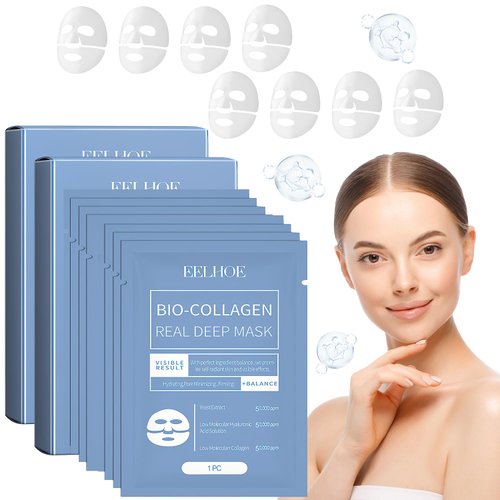 YOUSHEME Anti Wrinkle Mask,Skinqueen Collagen Mask, Skinqueen Bio Collagen Face Mask, Bio-Collagen Deep Mask, Pure Collagen Films Korean Deep Hydrating Mask (8PCS)