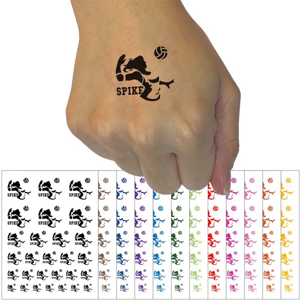 Volleyball Woman Spike Sports Move Temporary Tattoo Water Resistant Fake Body Art Set Collection - Dark Green (One Sheet)