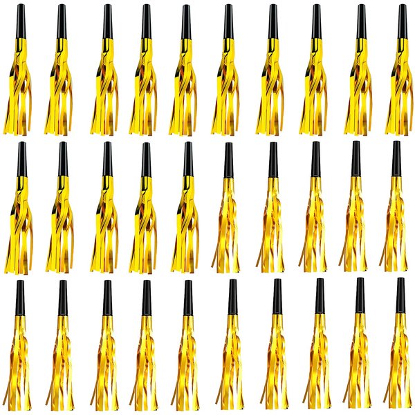 Ismeally 30Pcs Glitter Metallic Fringed Noise Maker Musical Blowouts Squawker Whistles Party Noisemakers for Sporting Events, Parties, Celebrations, Fun Birthday Party Favors and Goodie Bag Fillers