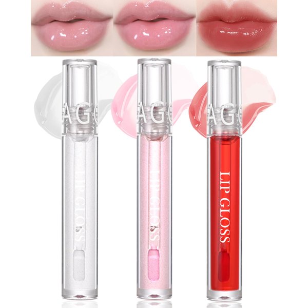 Hydrating Liquid Lip Gloss Set-3Pcs Nourishing Moisturizing Lip Plumping Oil, Long Lasting and Non Sticky Lip Balm, Clear Transparent Toot Lip Oil, Christmas Lip Care Makeup Gift for Women (01+02+03#)