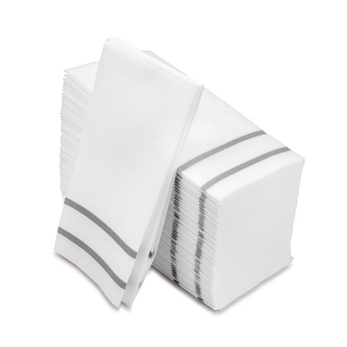 Fete Disposable Hand Towels for Bathroom, Silver Design 100 Linen-Feel Guest Towels – Formal Dinner, Anniversary, and Wedding Napkins for Tables, Guestrooms, and Restrooms - 8.5x 4-Inches Folded,