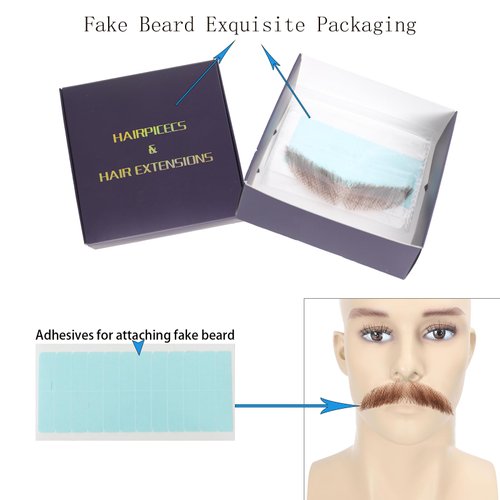 Human Hair Full Hand Tied Realistic Fake Mustache Brown Human Hair Jack Sparrow Fake Beard Fake Goatee Costume Beard Fake Facial Hair Lace Beard for Women Halloween Funny Cosplay Costume（brown）…