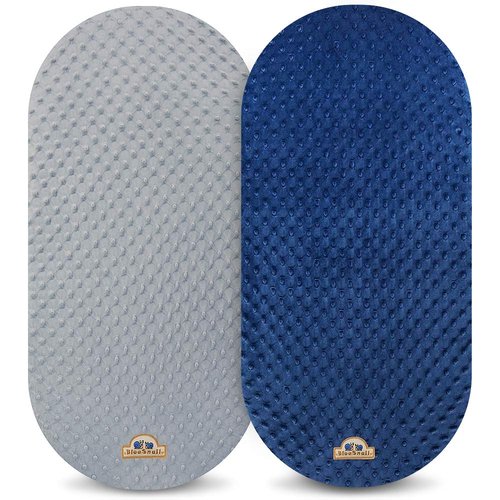 BlueSnail Soft and Strechy Minky Bassinet Fitted Sheet, Cradle Sheets for Bassinet Pad/Mattress 2pk (Bassinet, Navy+Gray)
