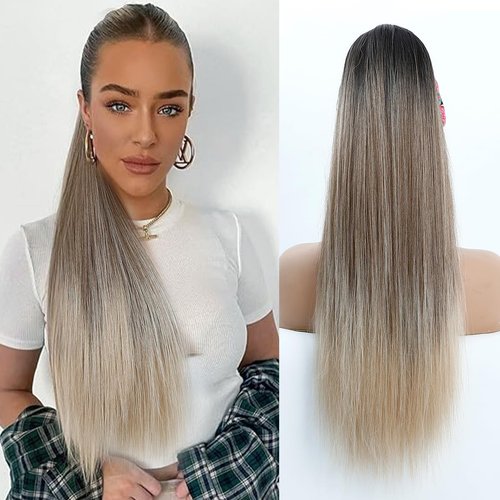 MEGICAEBEAUTY Drawstring Clip in Ponytail Extensions Long Straight Synthetic Ponytail Hair Extensions Hairpiece for Women Girls for Daily Make Up Party TT-Sunshine（26inch,160g,TT-Sunshine）