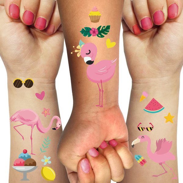 Flamingos Temporary Tattoos Stickers for Kids 250 Pieces Pink Love Ice Cream Slippers Leaves Summer Cool Mixed Style Tattoos Makeup Party Supplies for Children Girls Women