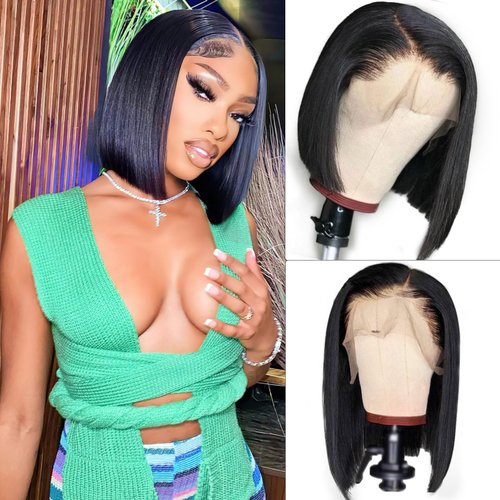 CUMASE Bob Wig Human Hair 13x4 HD Lace Frontal Wigs Human Hair Pre Plucked with Baby Hair 180 Density Short Straight Bob Lace Front Wigs Human Hair for Women 10 Inch