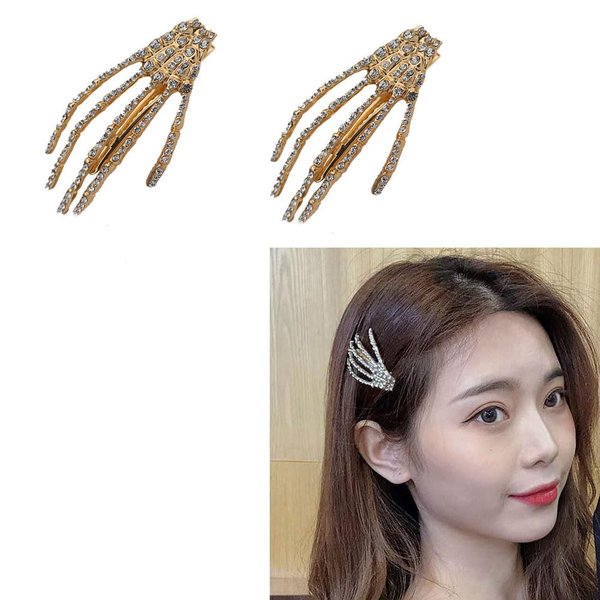 Rhinestone Skeleton Hand Hair Clip Skull Hair Clips for Women Halloween Cosplay Hair Barrettes Goth Hair Accessories for Women Girls Skeleton Bone Hair Clips Horror Hairpins
