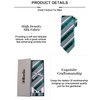DiBanGu Men's Emerald Green Grey Striped Tie Silk Woven Necktie Pocket Square Cufflink Set Formal