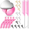 22 Pieces Magnetic Wrist Sewing Pincushion Hair Braiding Tools Pin Wristband Stainless Steel Pintail Rat Tail Comb Wide Teeth Alligator Sectioning Hair Clip Hair Parting Ring Tool for Hair (Pink)