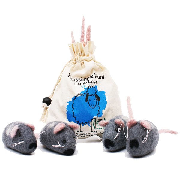 HAUSSIMPLE Felt Cat Toys Set of 4 Wool Mouse Toys Indoor Cats and Kittens Creative Interactive Catch Play Mice Toy for Cat Organic Eco-Friendly Realistic Pet Toy