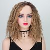 Fencca Medium Length Ombre Blonde Curly Wigs for Women Mix Blonde Curly Bob Wig Synthetic Hair Replacement Wig