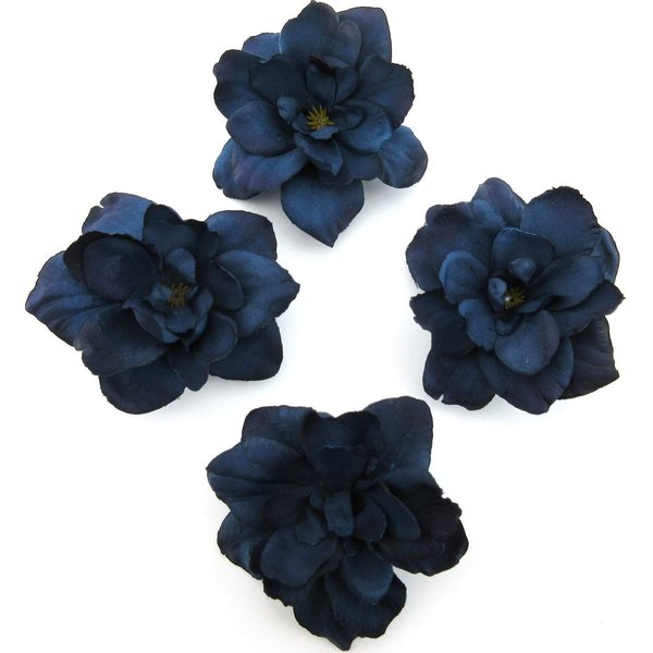 4 pc Lot Navy Blue Apple Blossom Silk Flower Hair Clips