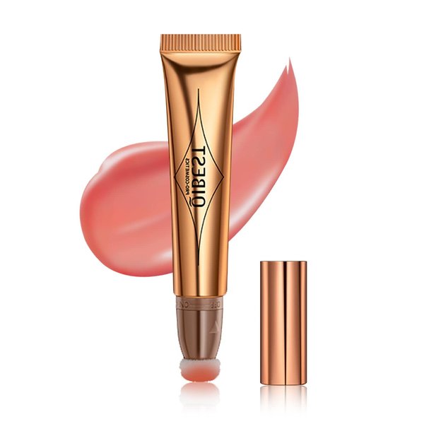 Yeweian Blush Beauty Wand, Liquid Face Blush with Cushion Applicator, Silky Smooth Cream Blush Stick Natural Matte Finish, Lightweight Blendable Blush Stick Makeup for Cheek Lip eye, Cruelty-free（Peach Pink）