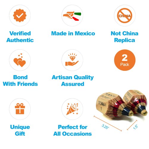 Alondra's Imports Pirinola Toma Todo Set – Mexican Fiesta, Kids and Adults Family Party Games, Bachelor Parties or Baby Shower, Wood Spinning Top Game - Premium Quality Finish - Complete Set of 2