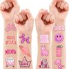 8 Sheet (96Pcs) Pink Pastel Temporary Tattoos for Girls, Birthday Party Decorations Supplies Party Favors Tattoo Sticker Style Sweet Gift for Kids Cute Prizes Themed