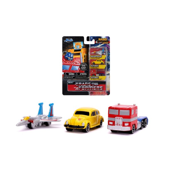 Jada Toys 253111005 Transformers Set of 3 Nano Die-cast Optimus Prime, Starscream, G1 Bumblebee VW Beetle Toy Cars Set 4 cm from 8 Years