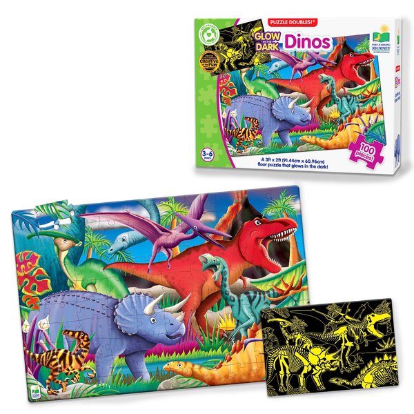 The Learning Journey Puzzle Doubles Glow in the Dark - Dinos - 100 Piece Glow in the Dark Preschool Puzzle (3 x 2 feet) - Educational Gifts for Boys & Girls Ages 3 and Up