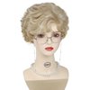GNIMEGIL Golden Blonde Wig Short Curly Pixie Cut Wigs with Bangs for Women Natural Synthetic Layered Wigs Glasses Chain Necklace 4 Pieces Set Cosplay Wig